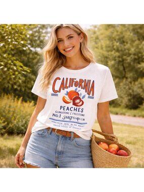 J.Crew California Peaches Graphic T-Shirt Supima Cotton XL  Casual Summer Style